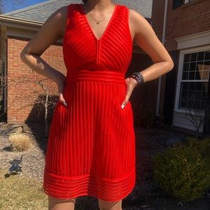J Crew Striped Eyelet Bright Red Dress